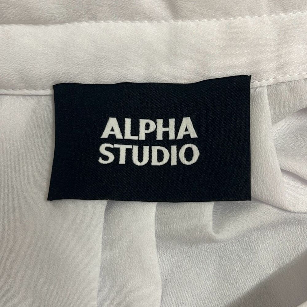 Alpha Studio M/L Button Front Blouse White Crepe Sheer Long Sleeve NWT Oversized - Picture 6 of 13